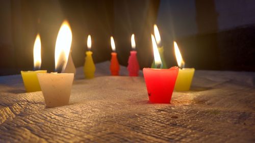 Close-up of burning candles