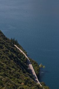 High angle view of road by sea