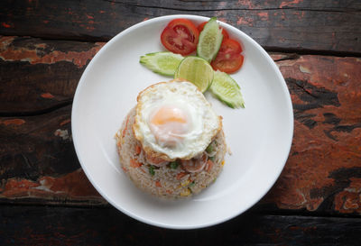 Directly above shot of breakfast served on table