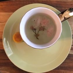 Close-up of tea cup on table