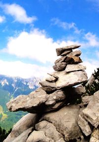 Rock formations against cloudy sky