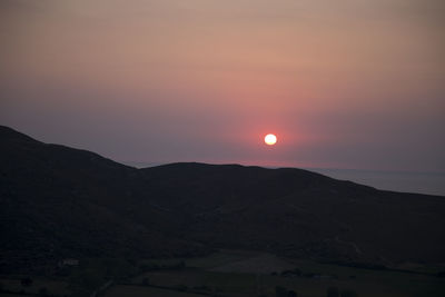 Scenic view of silhouette mountains against sky during sunset