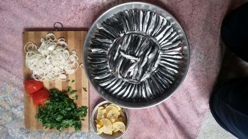 High angle view of food on table