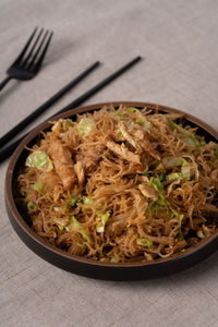 High angle view of food in bowl on table