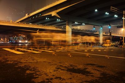 Light trails on road at night