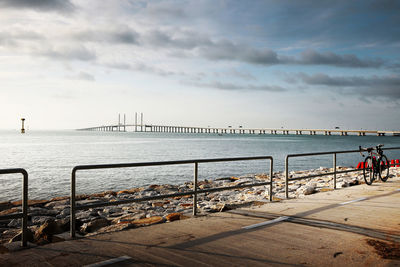 Beach with bridge in background