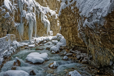 Scenic view of waterfall in winter