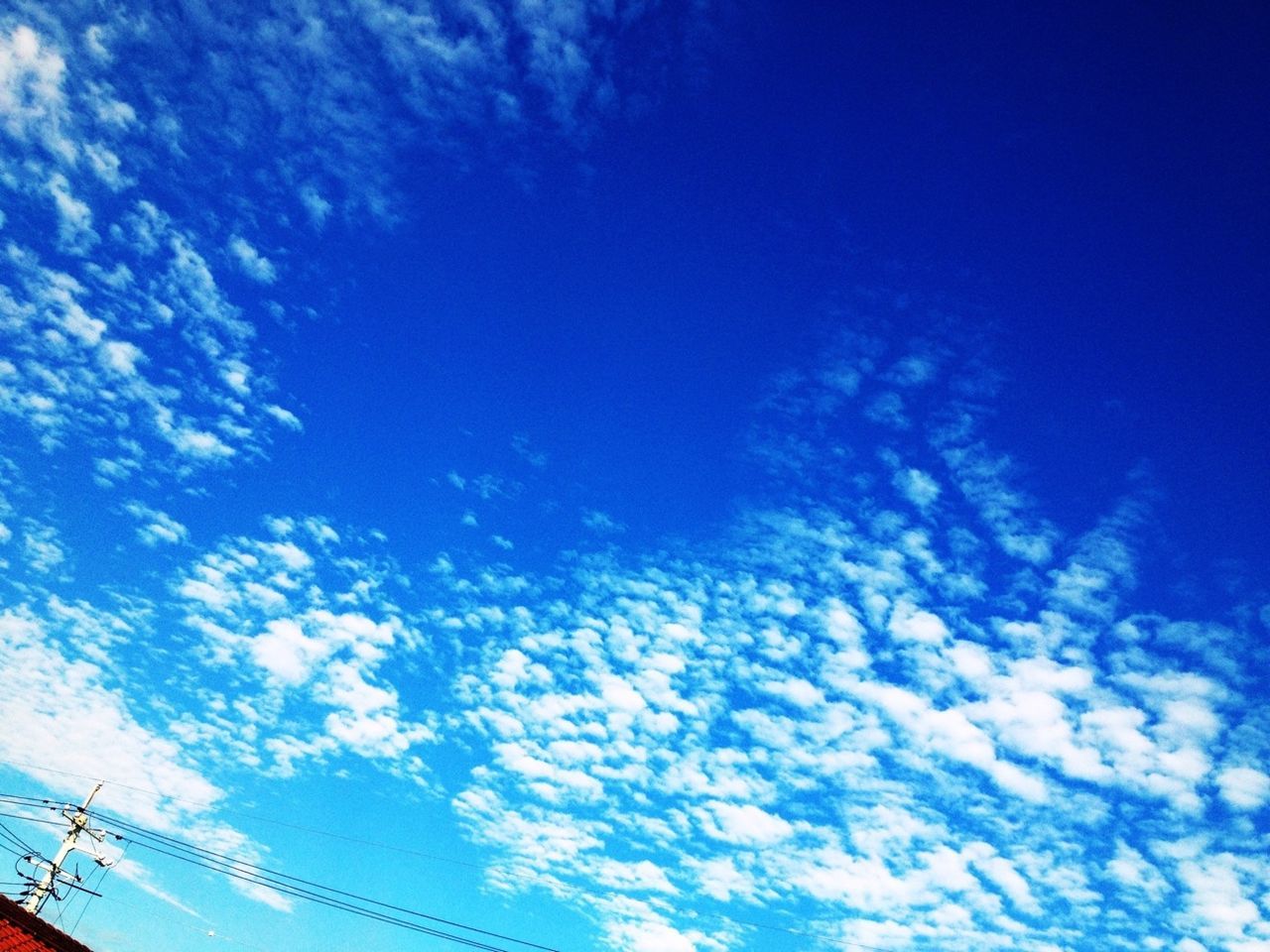 blue, low angle view, sky, cloud - sky, power line, cloud, beauty in nature, tranquility, nature, electricity, scenics, outdoors, cable, cloudy, no people, day, tranquil scene, connection, power supply, sunlight