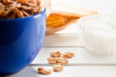 High angle view of breakfast on table