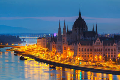 Morning view of city centre of budapest over river danube, hungary.