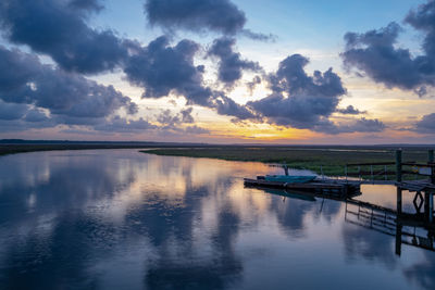 Scenic view of lake against sky during sunset