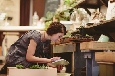 Woman working on table