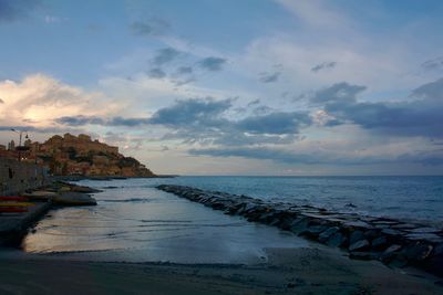 Scenic view of sea against sky at sunset