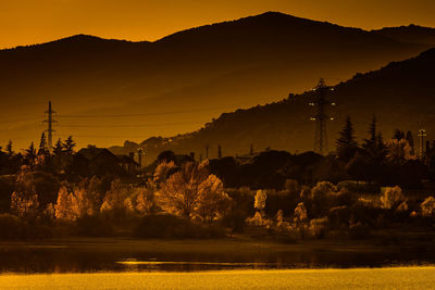 Silhouette mountains against sky during sunset