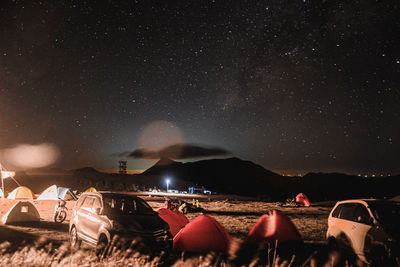 Panoramic view of land against sky at night