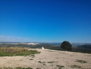 Scenic view of landscape against clear blue sky