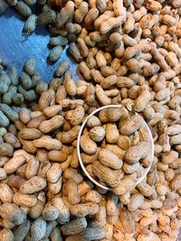 High angle view of peanuts on table