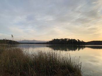 Scenic view of lake against sky during sunset