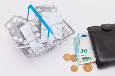 High angle view of objects on white background