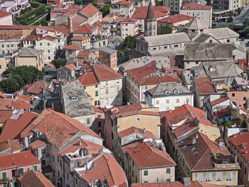 High angle view of buildings in city