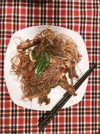 High angle view of food on table