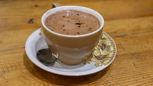 High angle view of coffee on table