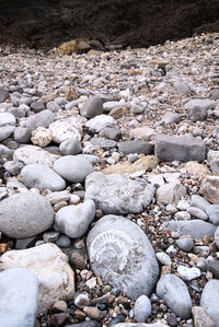 High angle view of stones at beach