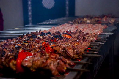 Close-up of food on barbecue grill