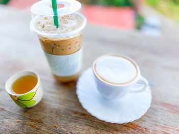 High angle view of coffee on table