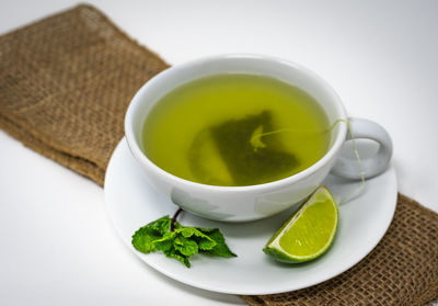 Close-up of tea served on table