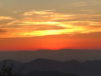 Scenic view of silhouette mountains against sky during sunset