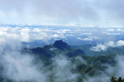 High angle view of mountains against sky