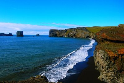 Scenic view of sea against clear blue sky