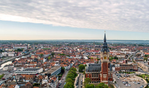 High angle view of buildings in city