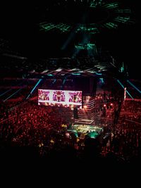 High angle view of crowd at night