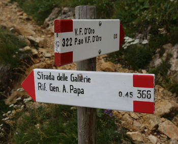 Close-up of information sign