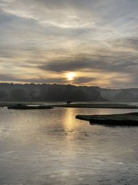 Scenic view of lake against sky during sunset