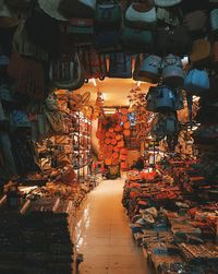 View of illuminated market stall at store
