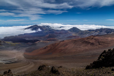 Scenic view of snowcapped mountains against sky