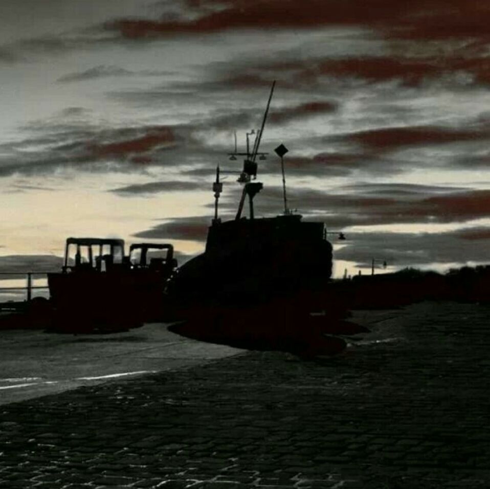 cloud - sky, sky, nautical vessel, moored, sunset, harbor, sea, water, trawler, outdoors, no people, mast, day