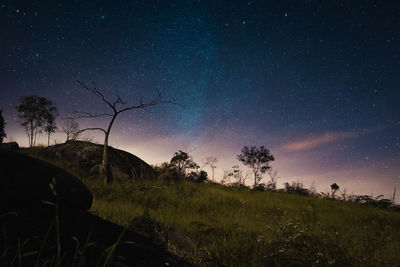 Scenic view of field against sky at night