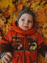 Portrait of cute baby girl during autumn