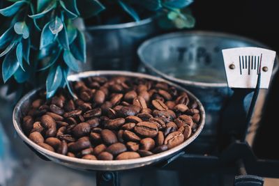 Close-up of coffee beans on table