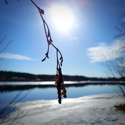 View of frozen lake against sky