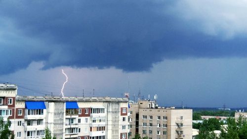 Lightning over buildings in city