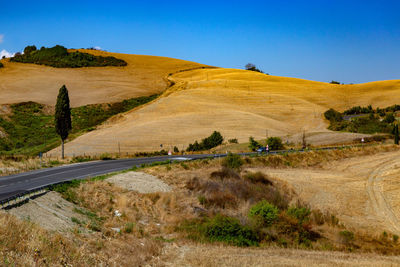 Scenic view of landscape against clear blue sky