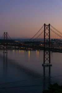 Red bridge april 25th in lisbon at dawn. cityscape