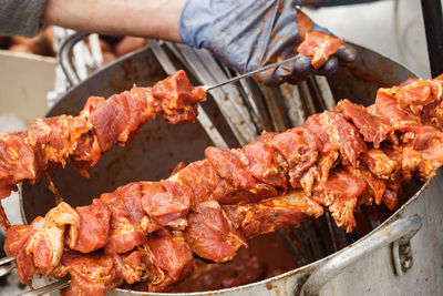 Close-up of meat on barbecue grill