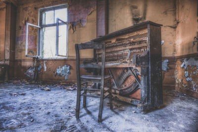 Damaged chairs in abandoned building