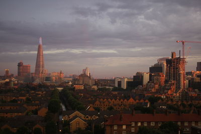 Cityscape against sky during sunset